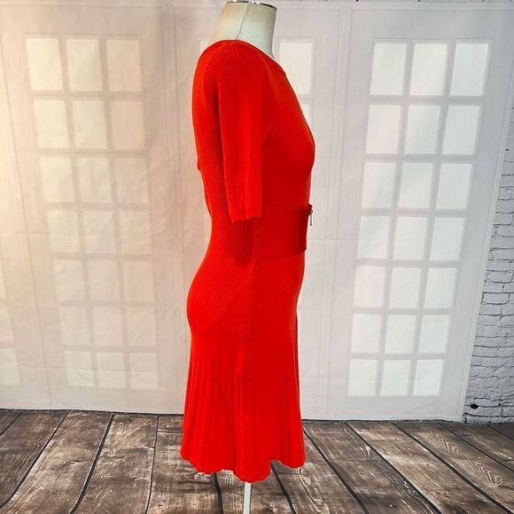 Karen Millen orange wool blend belted short sleeve knit dress size 2 - Picture 4 of 10